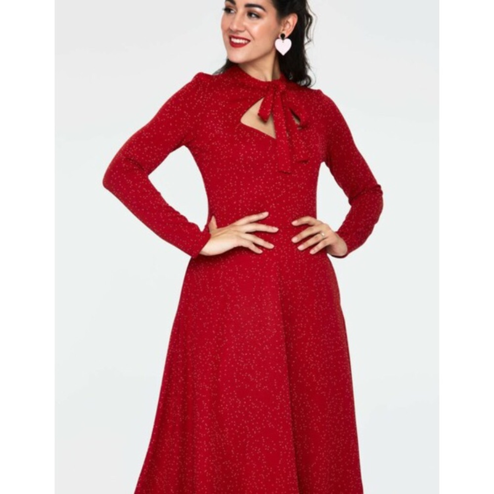 Voodoo Vixen Red Glitter Long-Sleeve Fit & Flare Dress